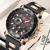 lige top brand luxury men watches waterproof big dial silicone strap sports quartz man wristwatch fashion luminous watch for men