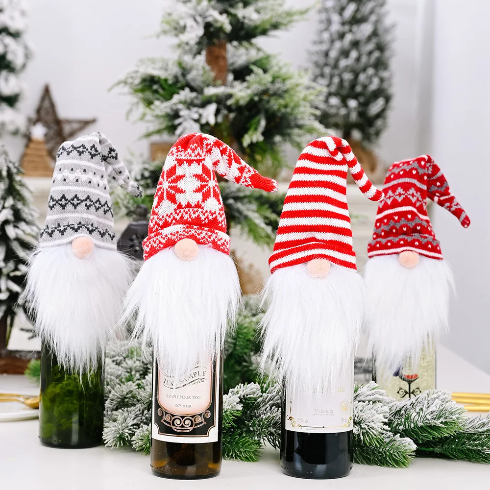 

1 шт. рождественские украшения для дома, Рождественский чехол для винной бутылки, вязаная шляпа, Санта-Клаус, снежинка, сумка для винной буты...