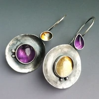 round purple orange moonstone earrings asymmetric jewelry moonstone hook earrings vintage jewelry