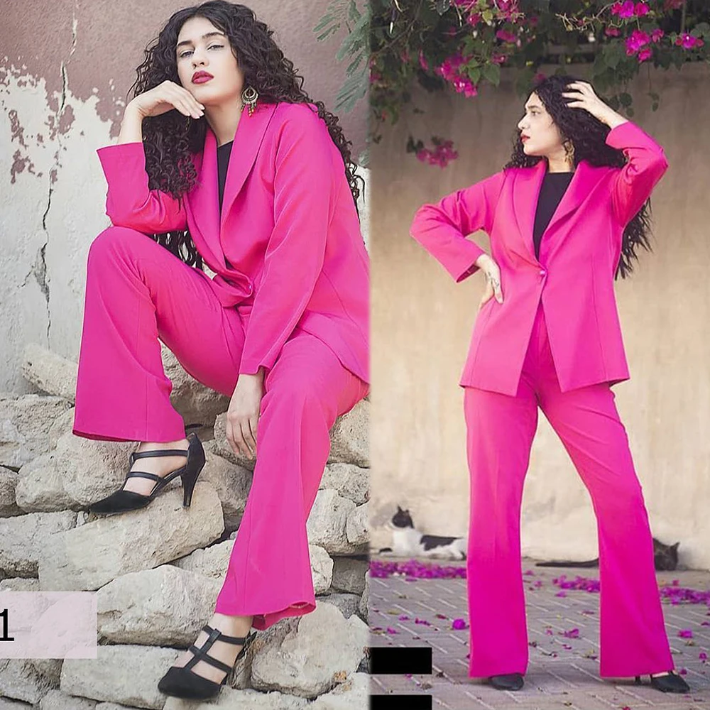 

Solid Color Women Blazer Sets 2 Pieces (Coat+Trousers) Stage Prom Party Dress Birthday Pantsuits Leisure Lady Wear