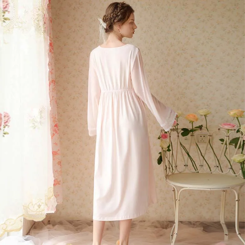 Roseheart Women Homewear Blue Pink Cotton Sexy Sleepwear Nightdress Lace Bow Nightwear Nightgown Homewear Night Gown Dress