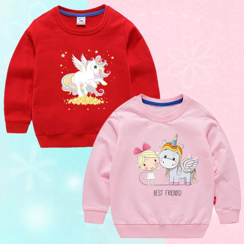 

Girls Cute Unicorn Friend Spring Autumn Pink Sweatshirts Cotton Children's Costume Kids Pullover Sweater Tops