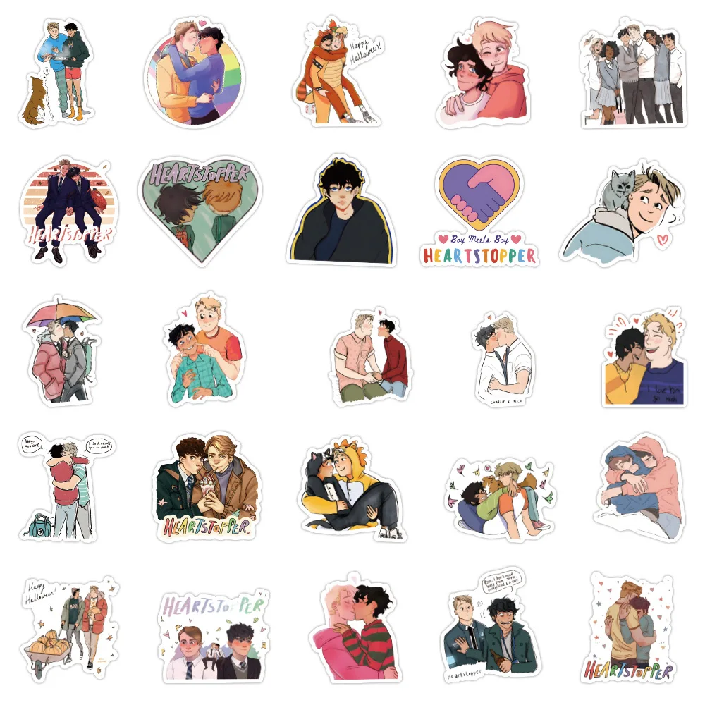 10/30/50pcs LGBT Boy Love TV Show Heartstopper Stickers BL Decal DIY Skateboard Laptop Phone Bike Car Luggage Waterproof Sticker - купить по