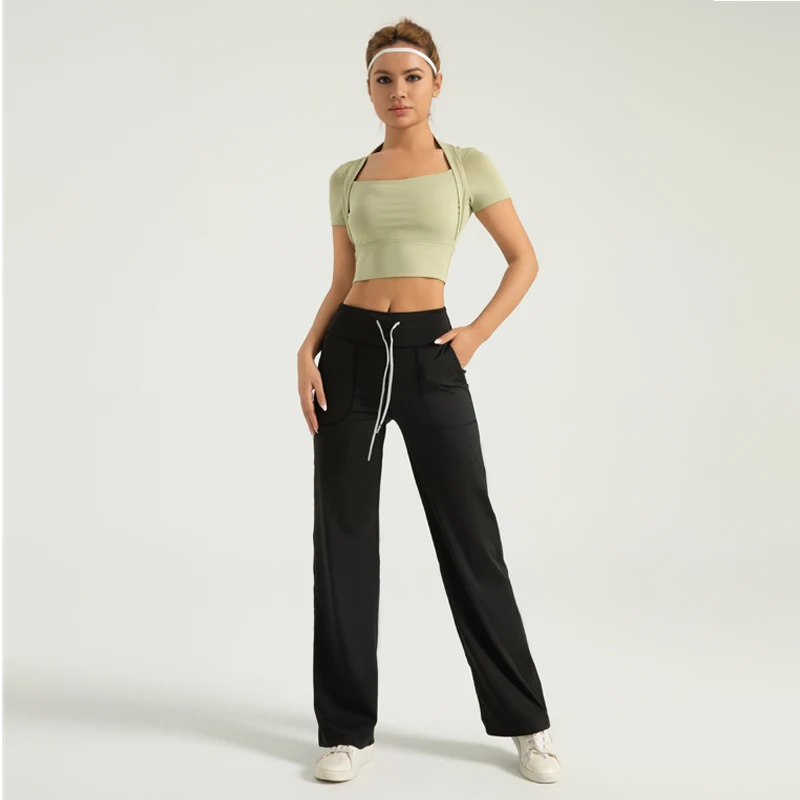 Расклешенные леггинсы брюки для йоги женские дышащие широкие с высокой талией