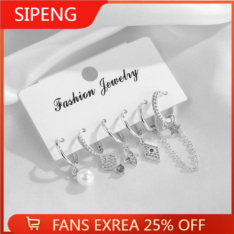 

Korean Fashion Zircon Heart Star Earrings Set For Women Retro Drop Pendant Girl Earrings 2022 Trend Jewelry Gift