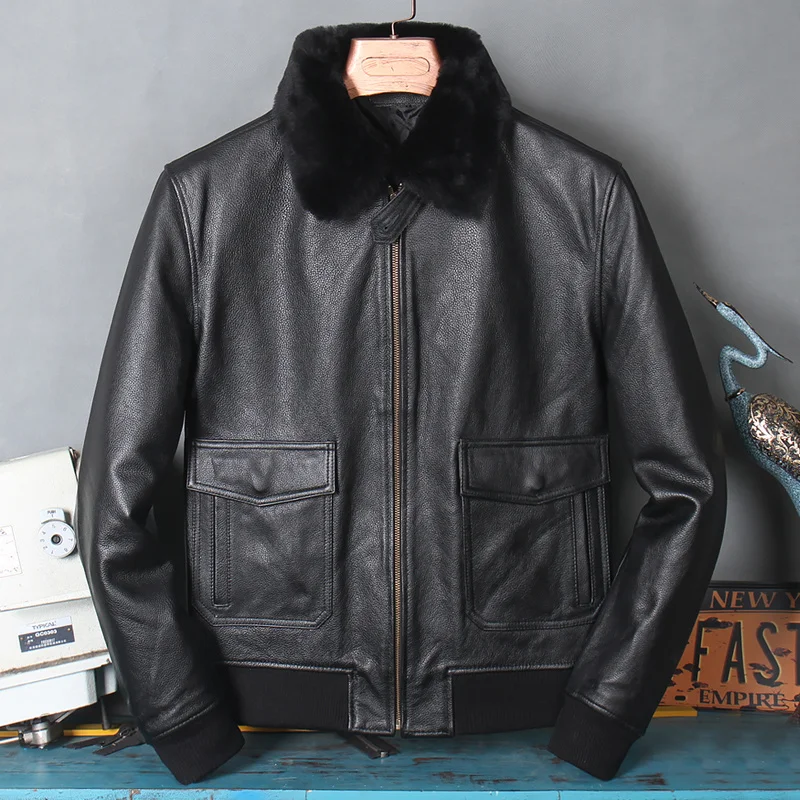 

Classic Air Force Flight G1 Genuine Leather Jacket Men Winter Warm Genuine Cow Leather Coat Mens Aviator Clothes