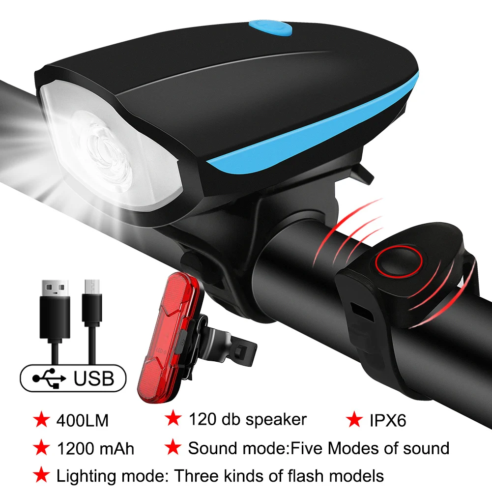 

Bicycle Light Front Rechargeable 120db Bike Horn Light MTB Headlight Bicycle Lantern Cycling LED Flashlight Bike Accessories