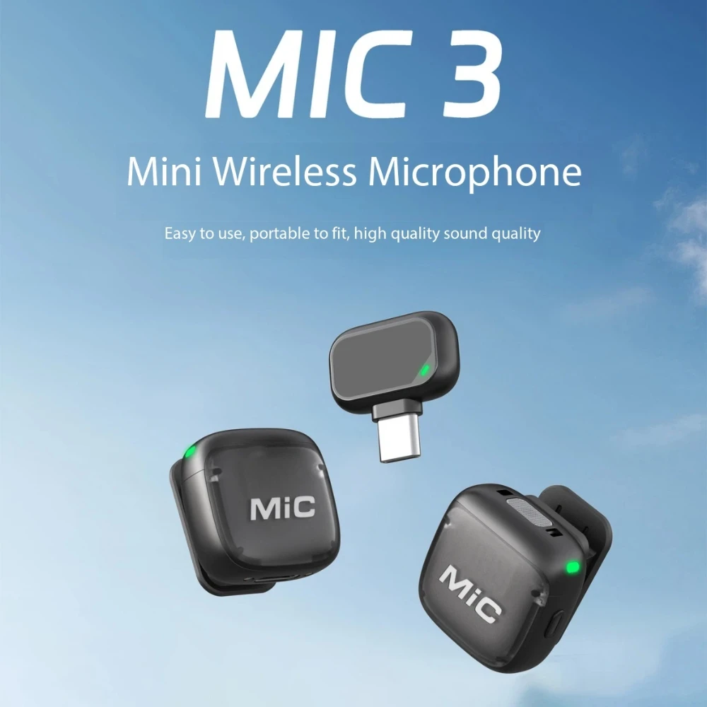 Фото Новый беспроводной микрофон-клипса MiC3, чистое звучание, интеллектуальное шумоподавление AI, портативный, для записи на улице и интервью. №1