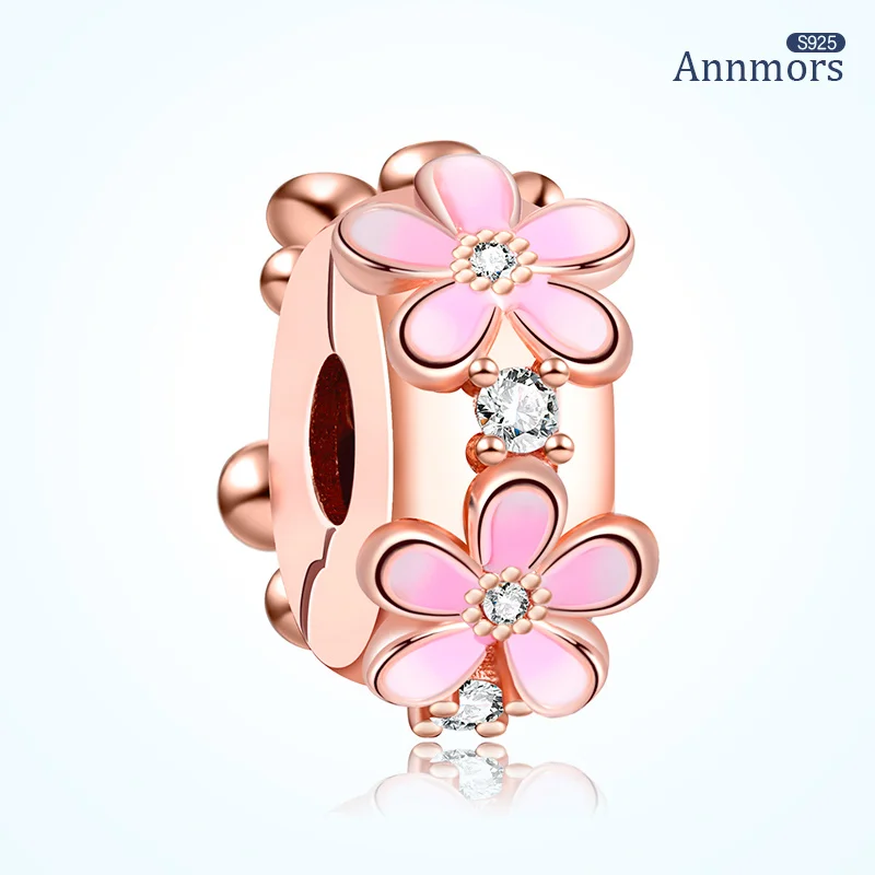 

Rose Gold Flower Charms Spacer Clip Charms Authentic Original Silver Plated Fit Bracelets Charms Anti-run Beads