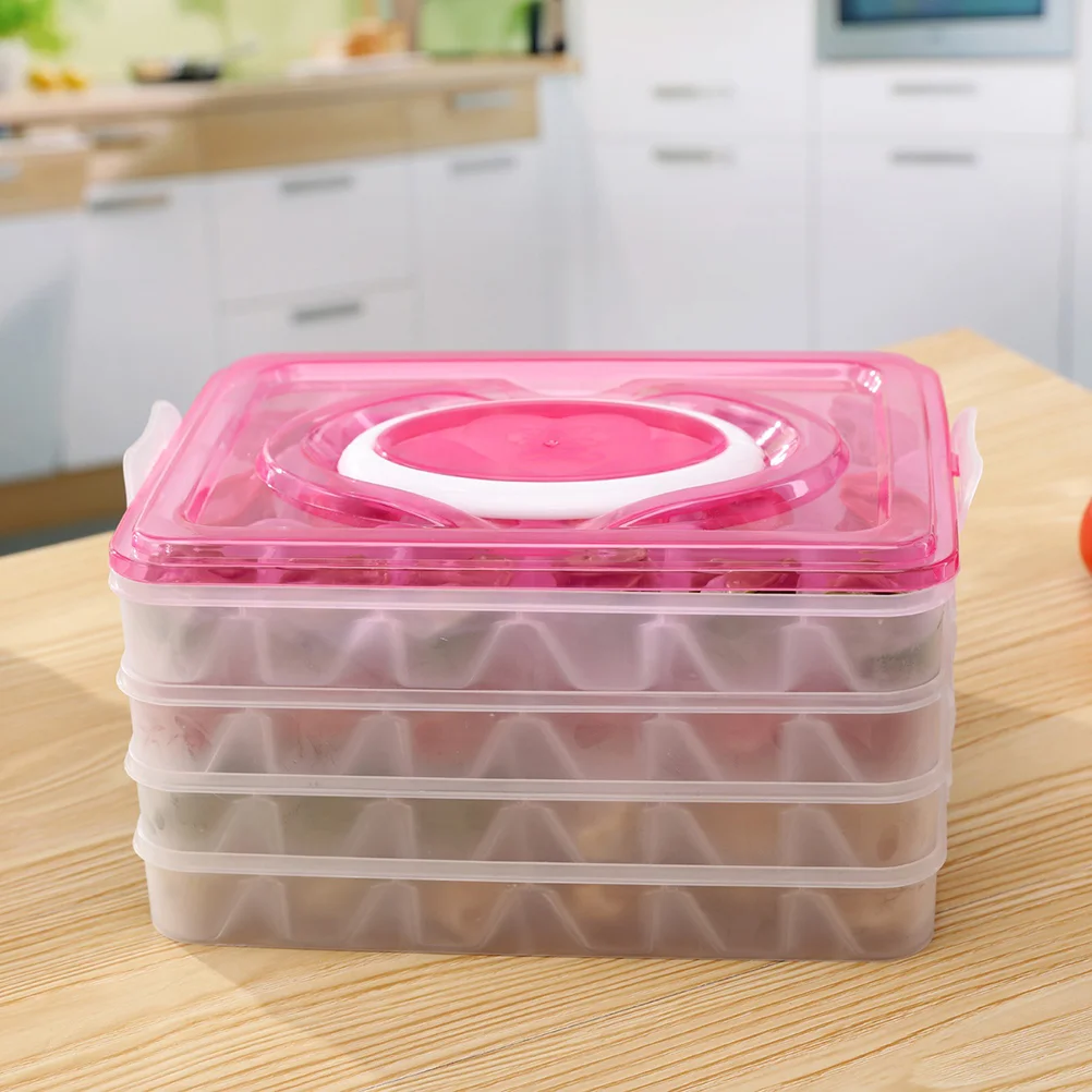 

Refrigerator Fresh-keeping Dumpling Storage Box Four Layers Portable Stackable Dumpling Container Holder Organizer (Rose Red)