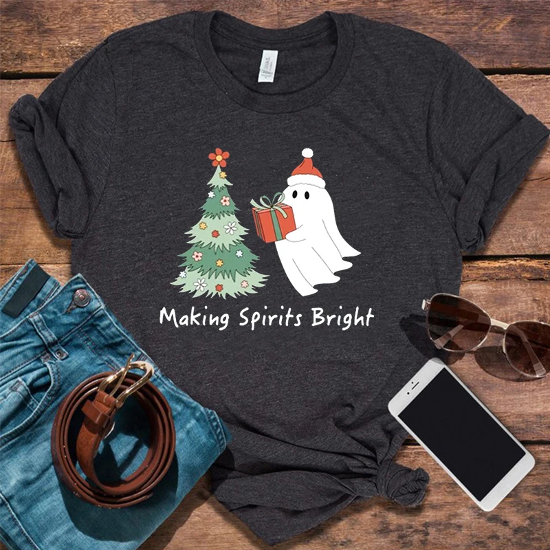 Купи Funny Christmas Shirt Merry Christmas Tshirt Women's Christmas Tee Cute Ghost Christmas Tees Holiday Tree Shirts Clothes m за 454 рублей в магазине AliExpress