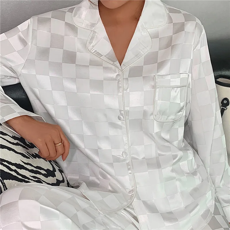 Pajamas Sets High-quality Light Luxury Silk Women's Pajama Spring Autumn Long-sleeve Cardigan Set Fashion Ice Silk Home Clothing