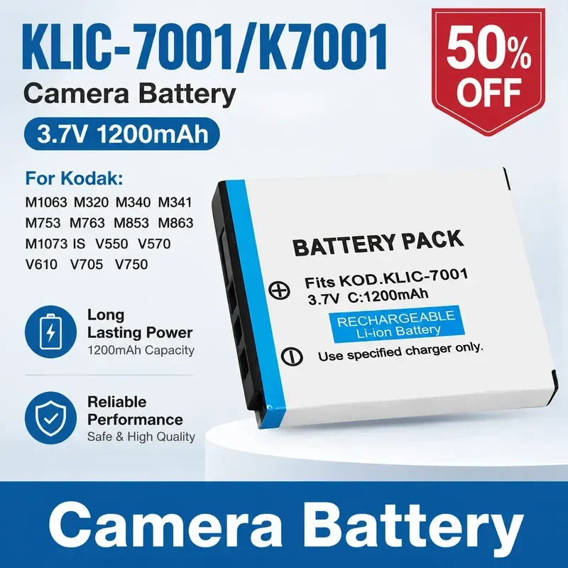 Фото Аккумулятор для камеры KLIC-7001/K7001 3.7V 1200mAh для Kodak M1063 M320 M340 M341 M753 M763 M853 M863 M1073 IS V550 V570 V610 V705 №1