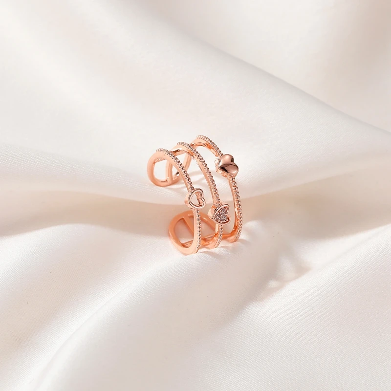 Трехслойные полые сердечки любовь штабелируемые Открытые Кольца Хрустальный