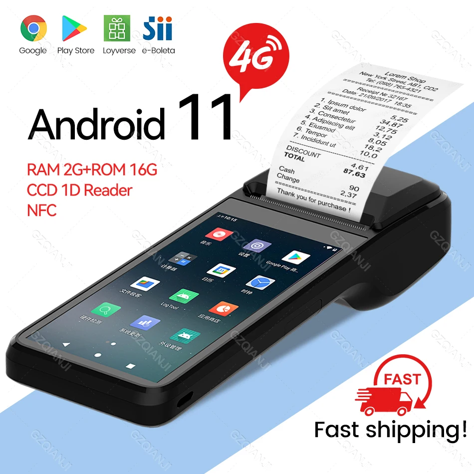 4G Android 11 POS PDA Терминал Портативный Термальный чековый 58 мм коммерческий принтер