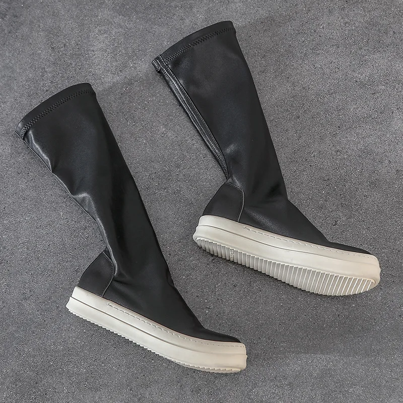 Женские кожаные сапоги выше колена зимние на платформе без застежки роскошные