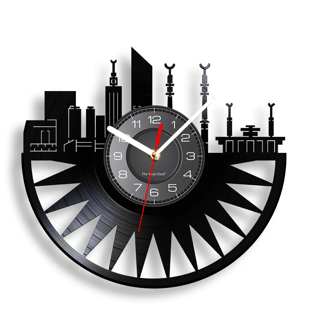 Saudi Arabia Mecca Skyline Vinyl Record Wall Clock For Bedroom Islamic Mosque Wall Art Architecture Home Decor Muslim Wall Watch