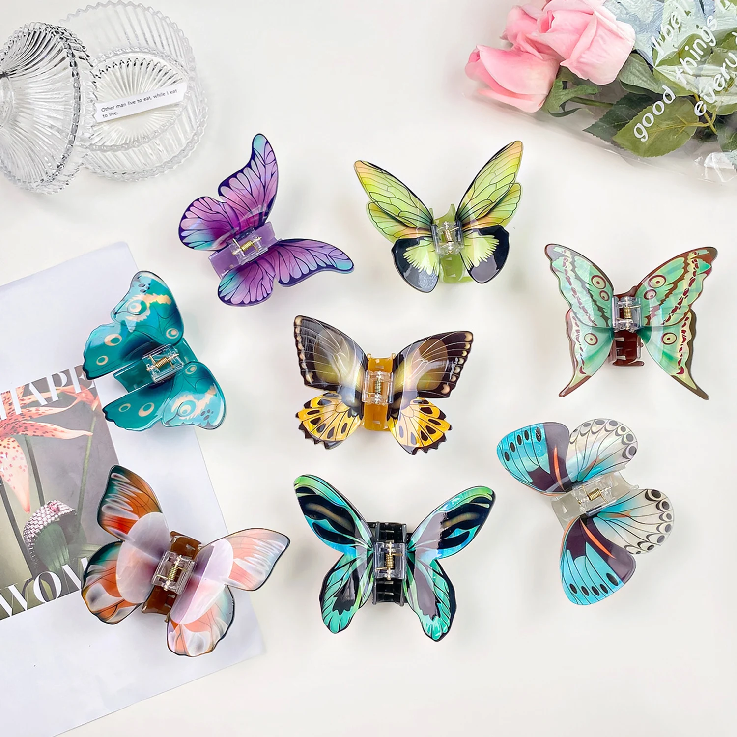 Красочная заколка для волос с принтом бабочки милая романтичная синяя зеленая