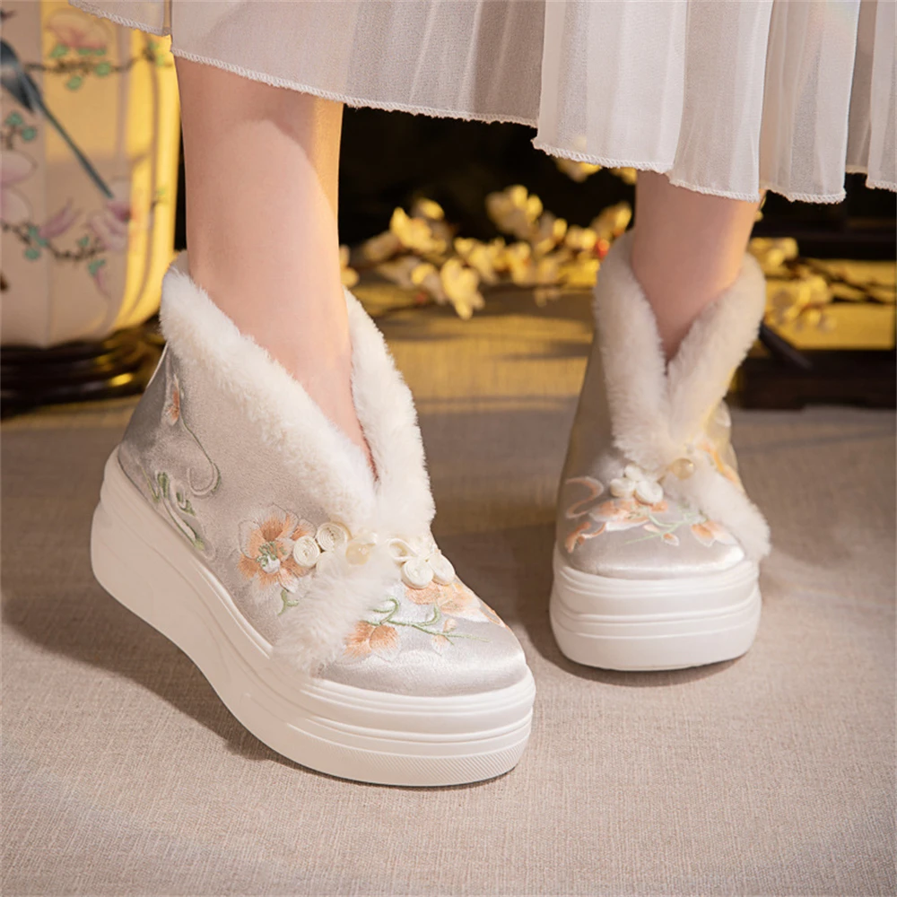 Осень-зима плюс бархатная толстая теплая хлопковая обувь женские туфли Hanfu на