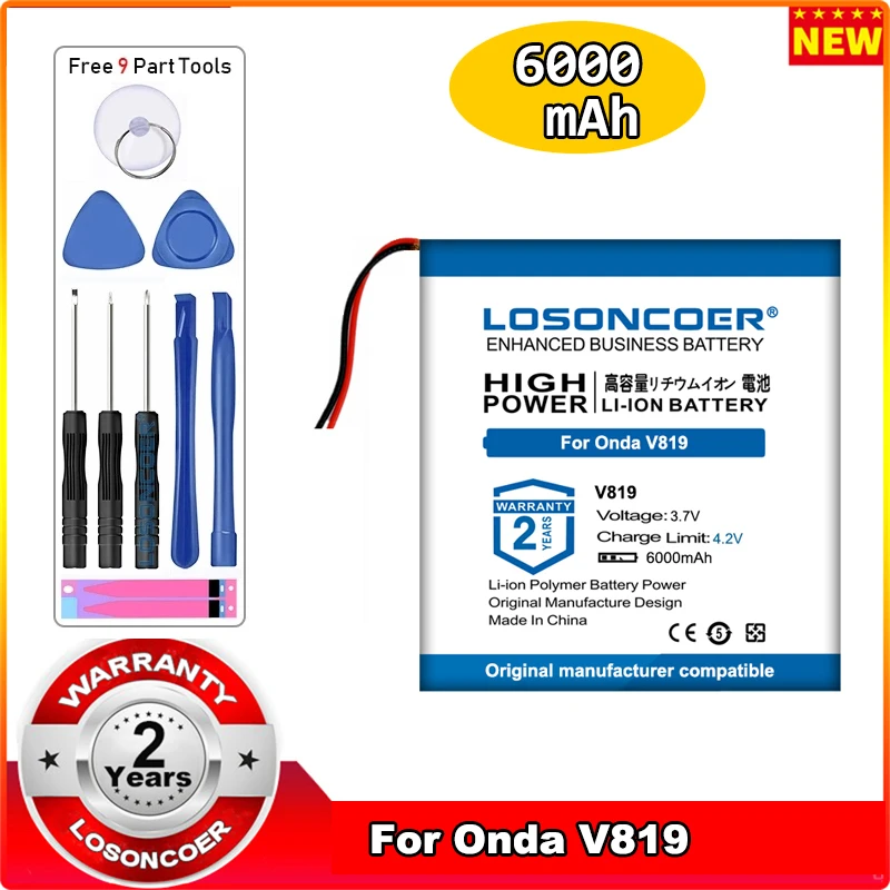 

LOSONCOER 6000mAh For Onda V819 3G Tablet PC Built-in Battery Rechargeable 2 line Polymer