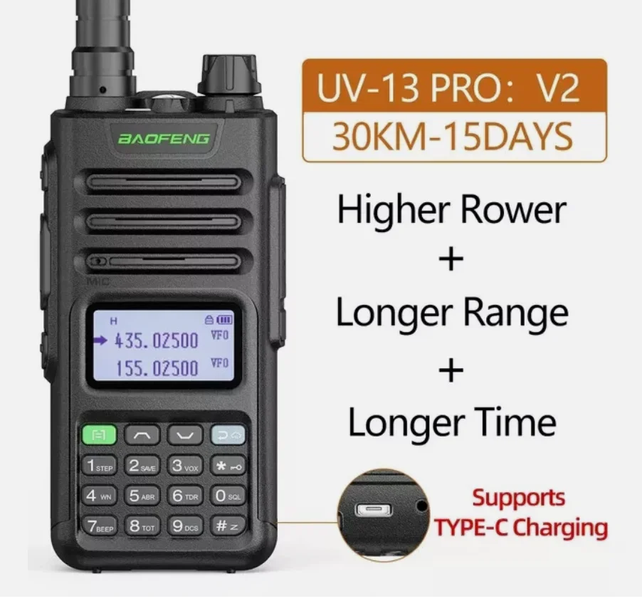BaoFeng UV-13 PRO Talkie-Walkie Haute Puissance - Bande V1/V2 Chargeur USB Type
