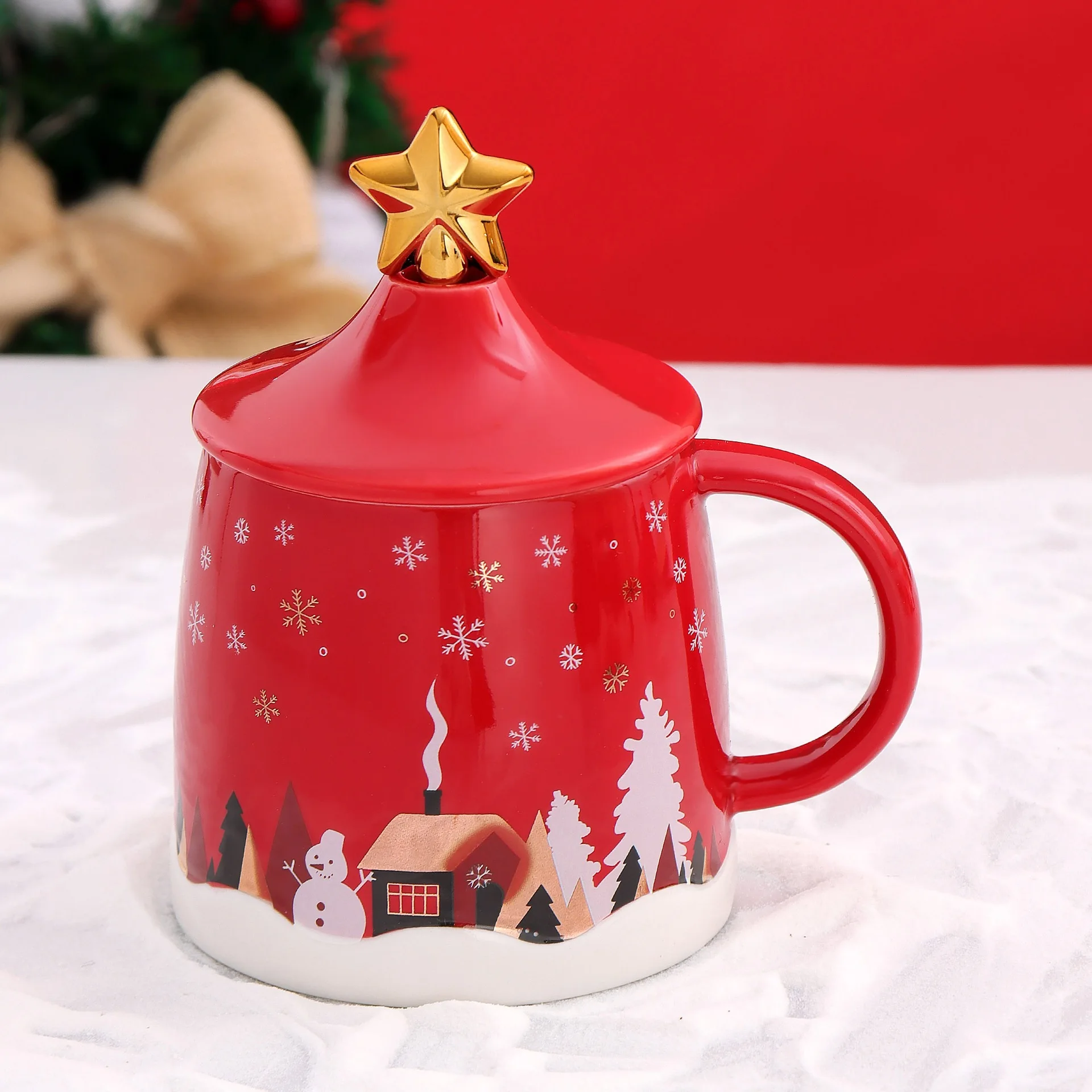 

Christmas Mug Lovely Ceramic Cup with Lid and Star Stirring Rod Christmas Gifts for Kids StarBuck Coffee Milk Cup Decorative Cup