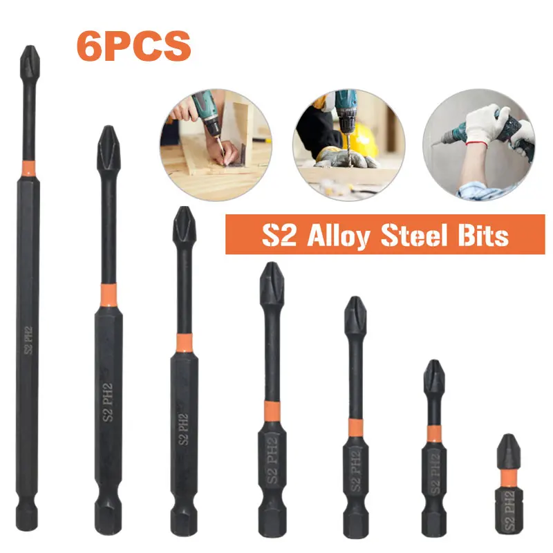 

6pcs Cross PH2 Bit Set Multipurpose Electric Screwdriver Bits Tips for Electrician Mechanic Repair Work Hand Tools Accessories
