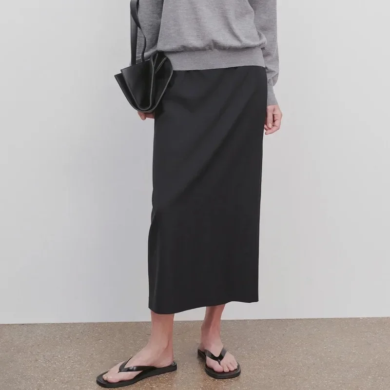 LUXURY-Женская Минималистичная юбка с высокой талией тонкая черная выше колена