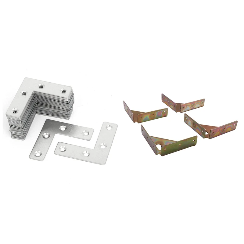 

30 Pcs 50 X 50 X 1Mm L Shaped Flat Fixing Mending Repair Plates Brackets & 4 Pcs Three-Sided Fixed Corner Connector