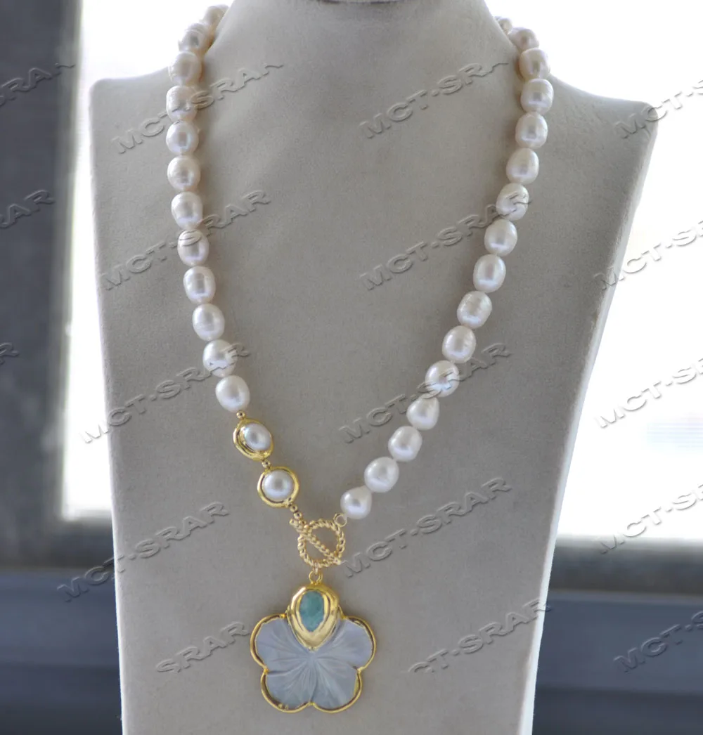 

MCT · STAR Z11984 19 ''37 мм белый жемчуг в форме риса позолоченное ожерелье, подвеска в виде ракушки с цветком