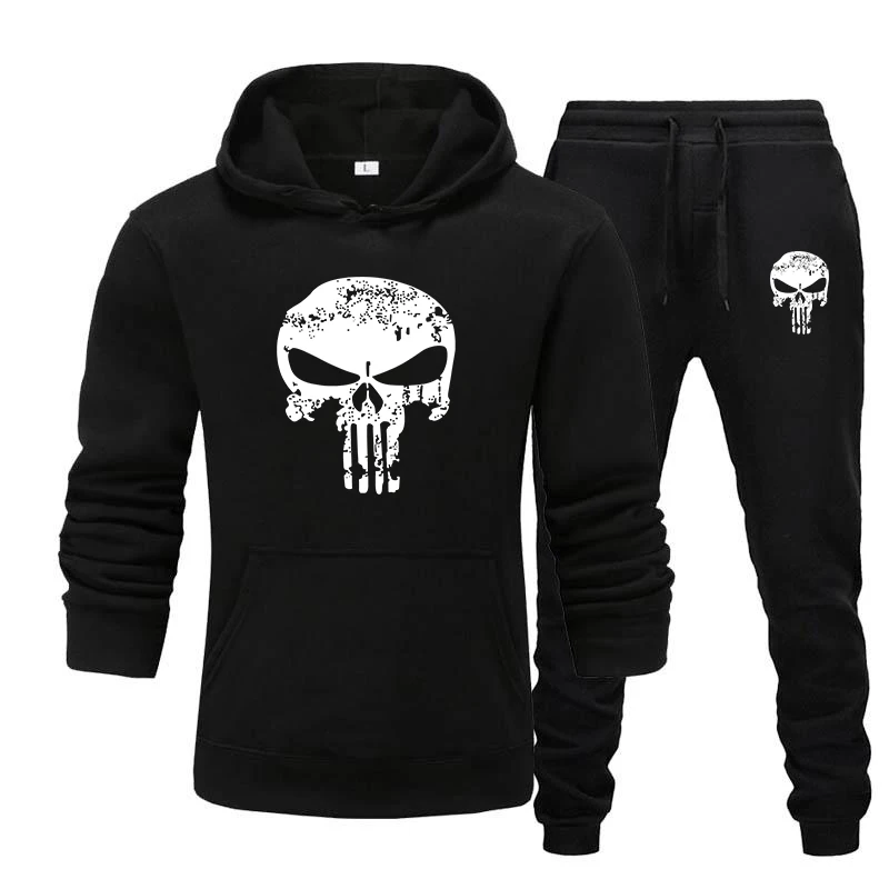 European and American men's hooded casual sportswear autumn/winter 2022 skull print hoodie pantsuit