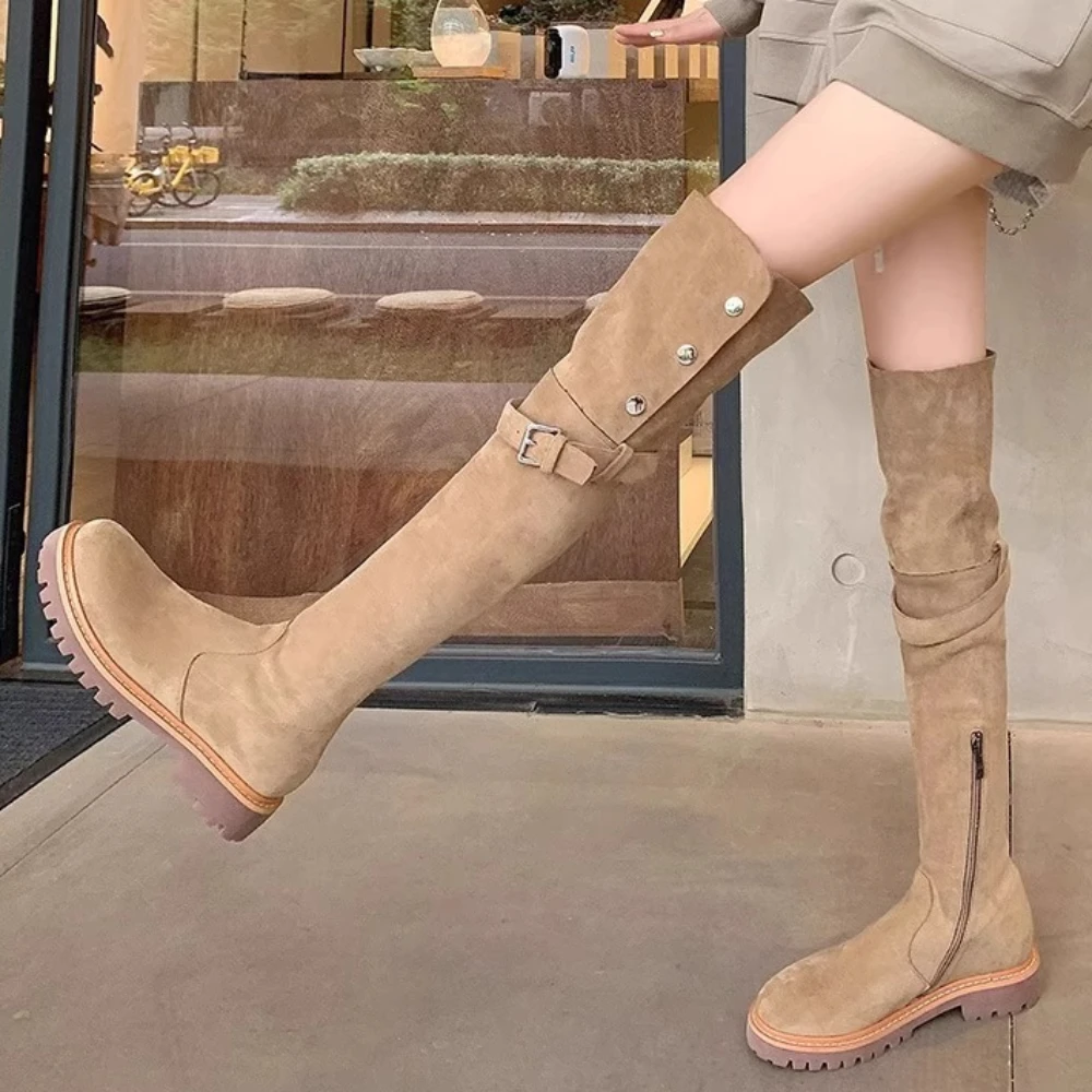 

Женские модные сапоги выше колена, сезон осень-зима, новые толстые женские сапоги Челси на молнии, женская обувь, удобные сапоги
