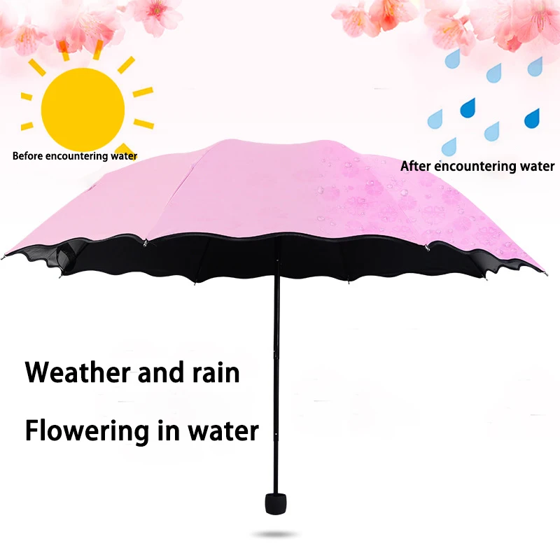 

Женский портативный зонт, ветрозащитный, Складывающийся в 3 раза, с изменением цвета воды, с защитой от УФ-лучей, солнца, дождя
