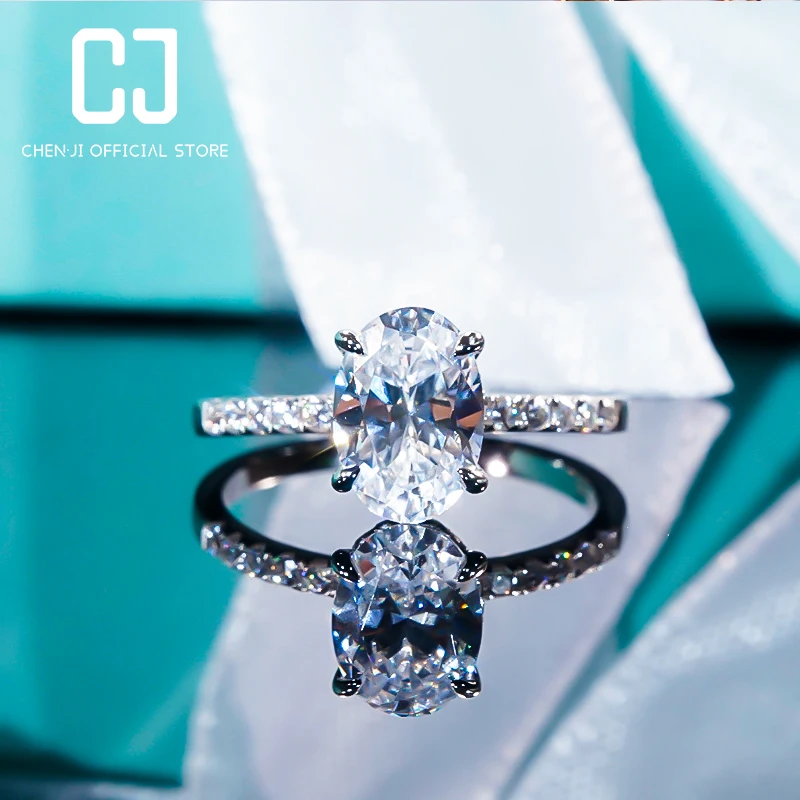 

CHENJI Sterling Silver Moissanite Diamond Ring 2ct Classic Fashion Pigeon Egg Wedding Proposal Diamond Ring To Give Girlfriend