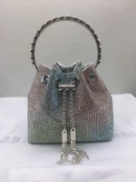 gradient color crystal shiny tassel handbag women rhinestone diamond evening clutch bag party bling purse shoulder messenger bag