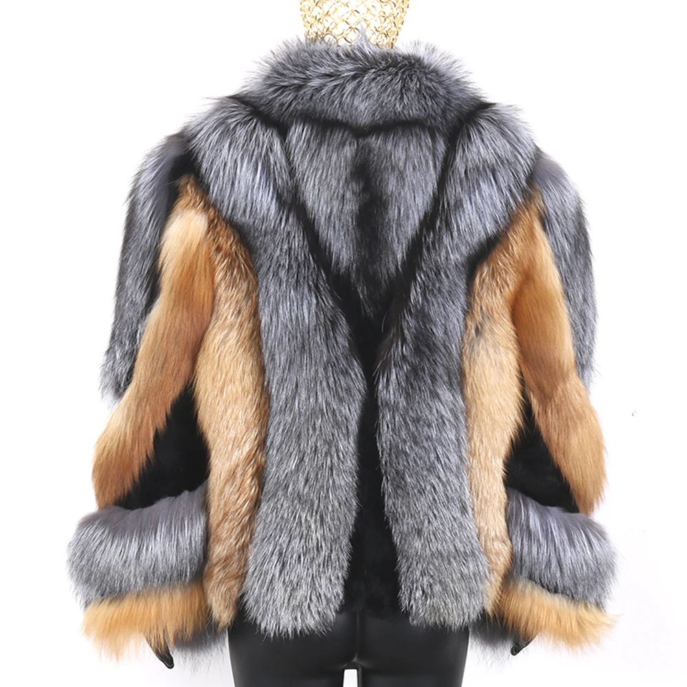 Female New 2022 Real Natural Fox Fur Jacket Women Luxury Genuine Silver Fox Short Coat Full Sleeves Winter Plush Red Fur Coat enlarge