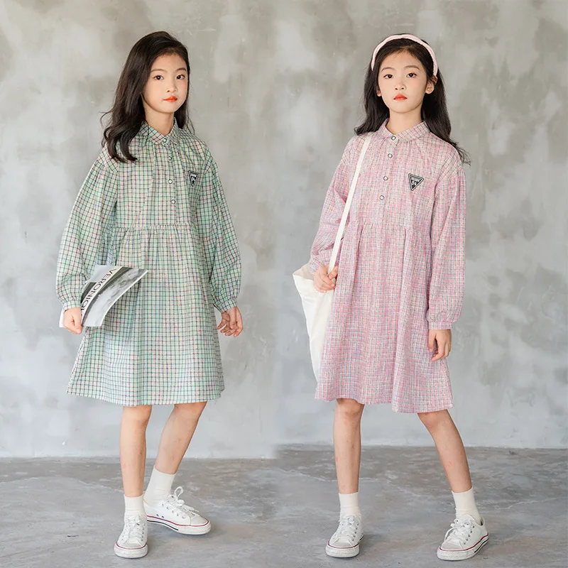 

Корейская одежда для детей 8-10 лет 2023 весеннее клетчатое платье-рубашка для подростков элегантная детская одежда из хлопка