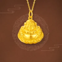 luxury 24k gold plated laughing buddha necklace for women fashion pendant clavicle chain wedding anniversary high jewelry gifts