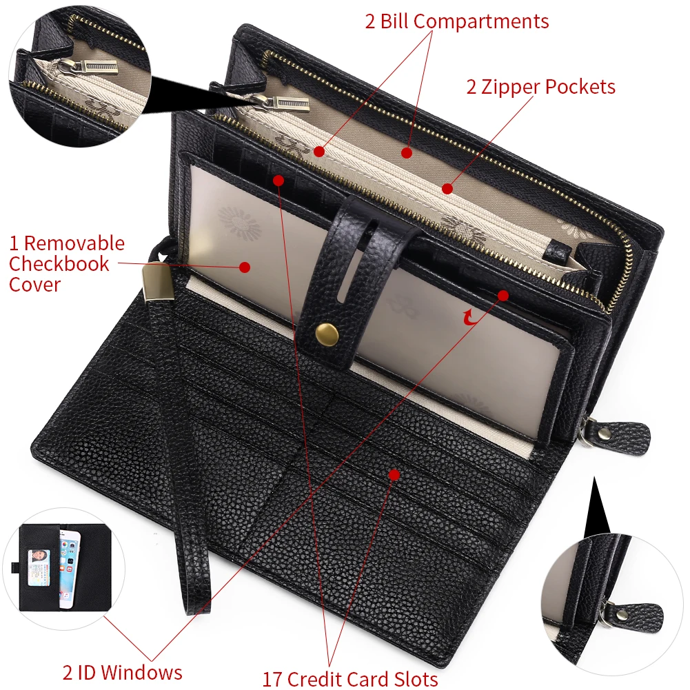 Fashion Women's Wallet Genuine Leather Large Capacity Purse Zipper Long Phone Bag Rfid Card Holder Coin Purses Clutch