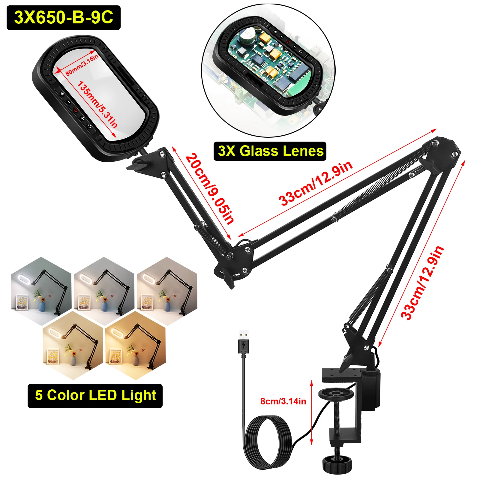 NEWACALOX прямоугольная лупа 3x с подсветкой