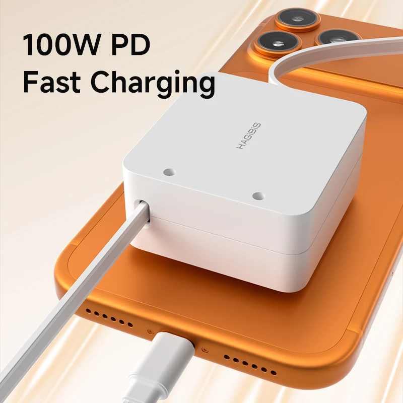Фото Hagibis Выдвижной кабель USB C 100 Вт USB C к USB C Nexode Зарядное устройство Настольный кабель для быстрой зарядки для iPhone 17 16 Macbook iPad №3