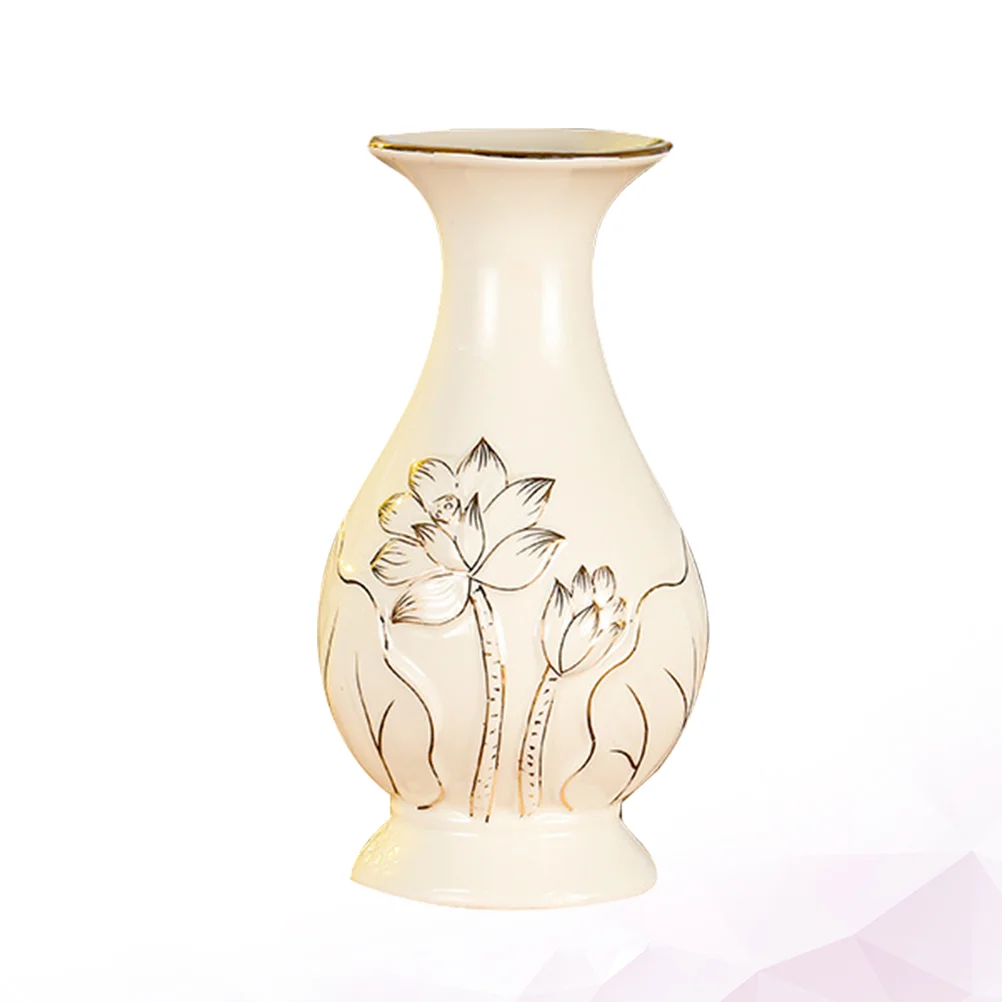 

Natural Home Decor Temple Desktop Vase Decoration Ceramic Ornaments Lotus Pattern Adornment Office