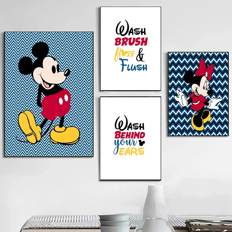 

Disney Минни Микки Маус белая Крафтовая бумага настенное искусство мытье за ушами цитаты постер печать для ванной Мультфильм домашний декор