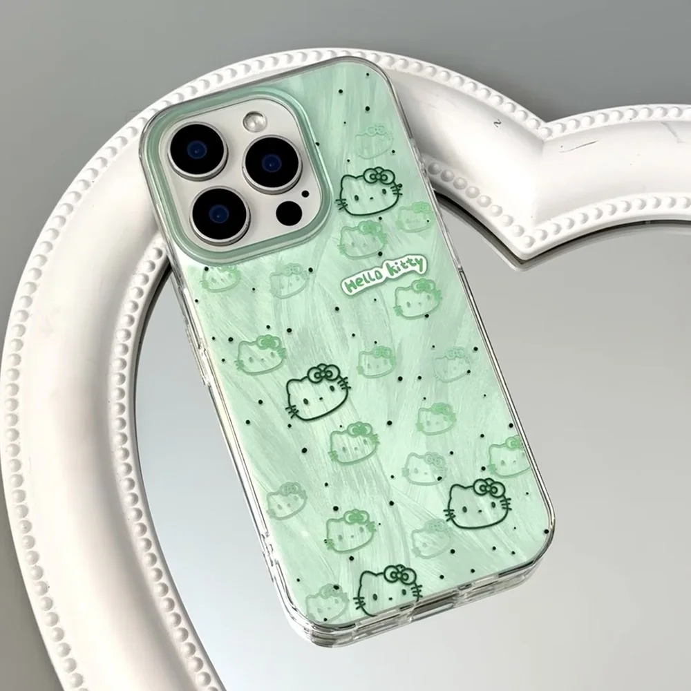 Мятно-зеленый милый чехол для телефона Hellokitty IPhone 16 15 14 Plus 13 12 11 Pro Max X Xs XR 8 7 Твердый