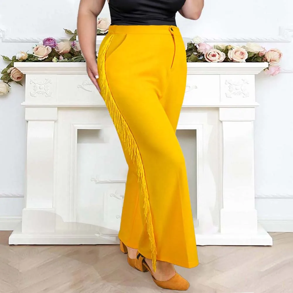 

Trousers 2022 Summer New Yellow Slimming Large Size High Waist Fringed Pants Casual Pants Office Ladies Bottoms Female Clothing