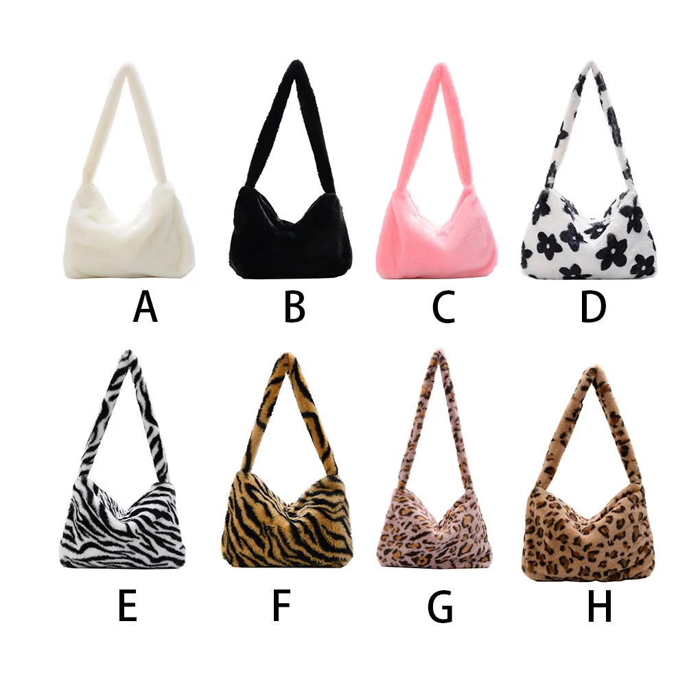 

Woman Plush Shoulder Bag Storage Tote Casual Travel Large Capacity Handbag Organizers Fashion Zipper Closure Bags