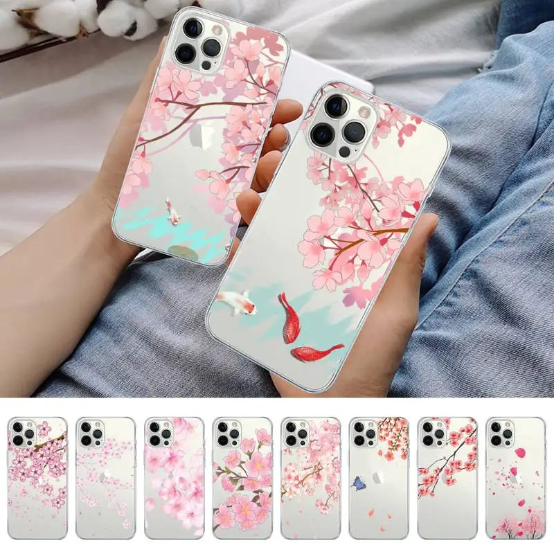 

Cherry Blossom Phone Case For iPhone 14 13 12 11 Pro Max Mini X Xs XR 6 7 8 Plus SE 2020 Transparent Case