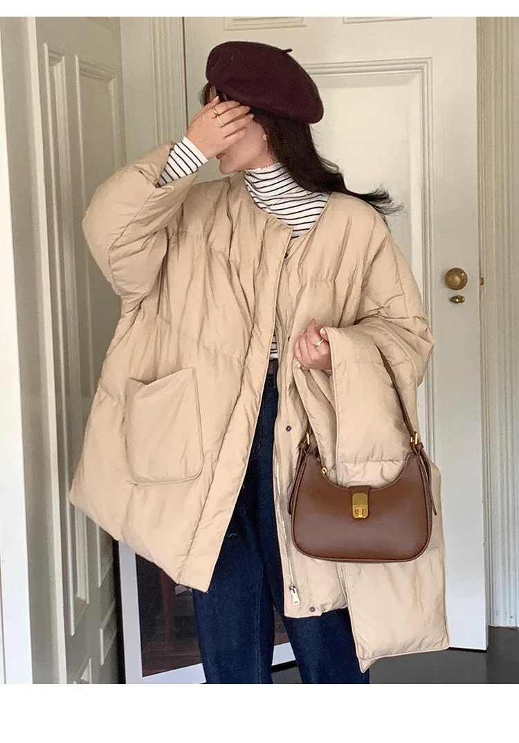 Autumn and Winter New Down Jacket Women's Medium-length Jacket with Scarf Loose Thickened Bao'nua White Duck Down Jacket Tide