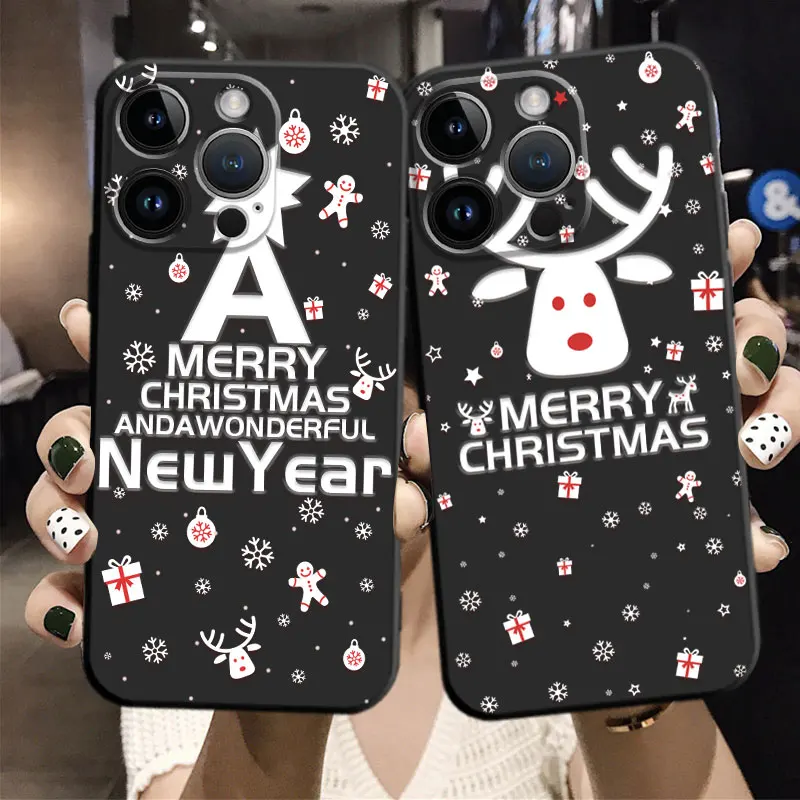 

Black Celular Full Xmas Christmas New Year Case for Apple iPhone 11 12 13 14 Pro Max 7 8 Plus XS XR i13 Mini 14plus 8plus