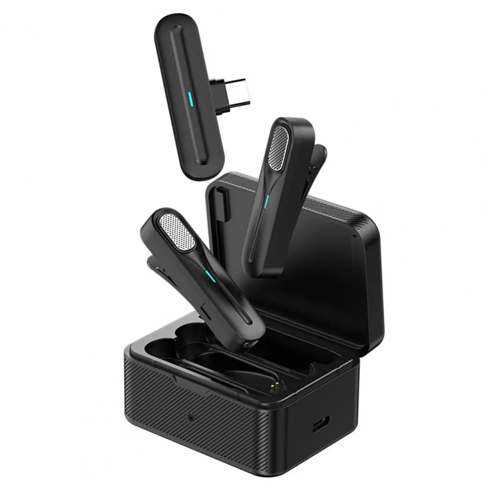 

1 пара беспроводных микрофонов с низкой задержкой и зарядным чехлом, шумоподавление, Type-C, 360 градусов, 2,4 ГГц, микрофон с отворотом